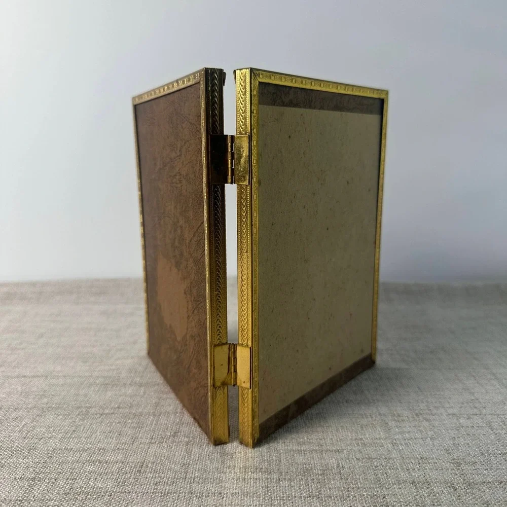 Vintage Brass Double Picture Frame 5x7 | Ornate Hinged Folding Frame